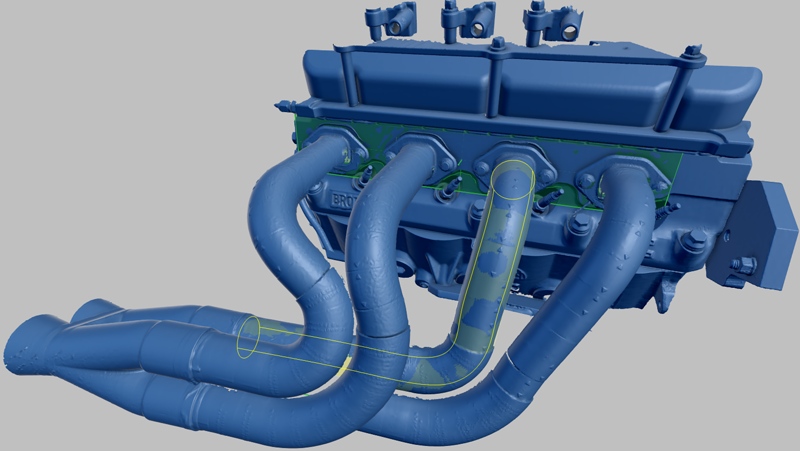 3D scan of the prototype manifold showing alignment between scan data and geometry requirements.